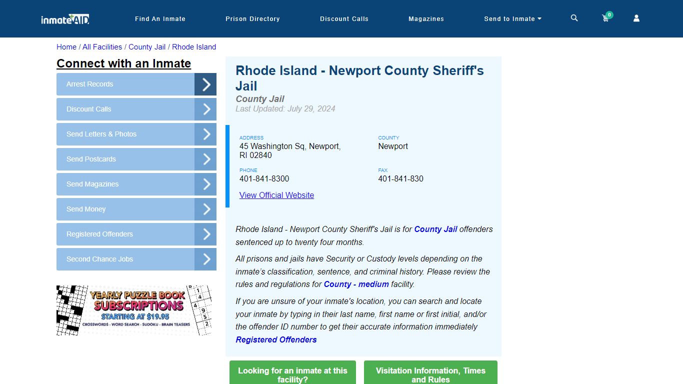 Rhode Island - Newport County Sheriff's Jail - Inmate Locator